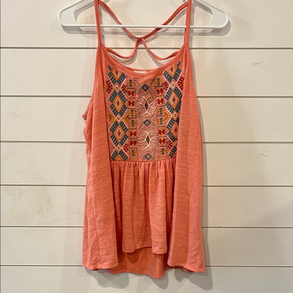 Embroidered Coral Tank Top